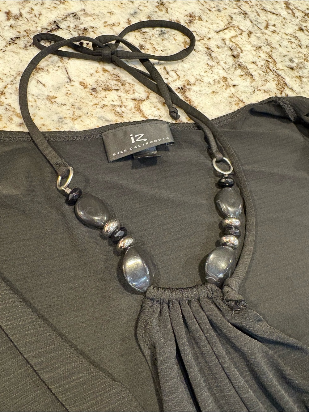 Black Y2K Halter Top with Bead Accent - Picture 7 of 10